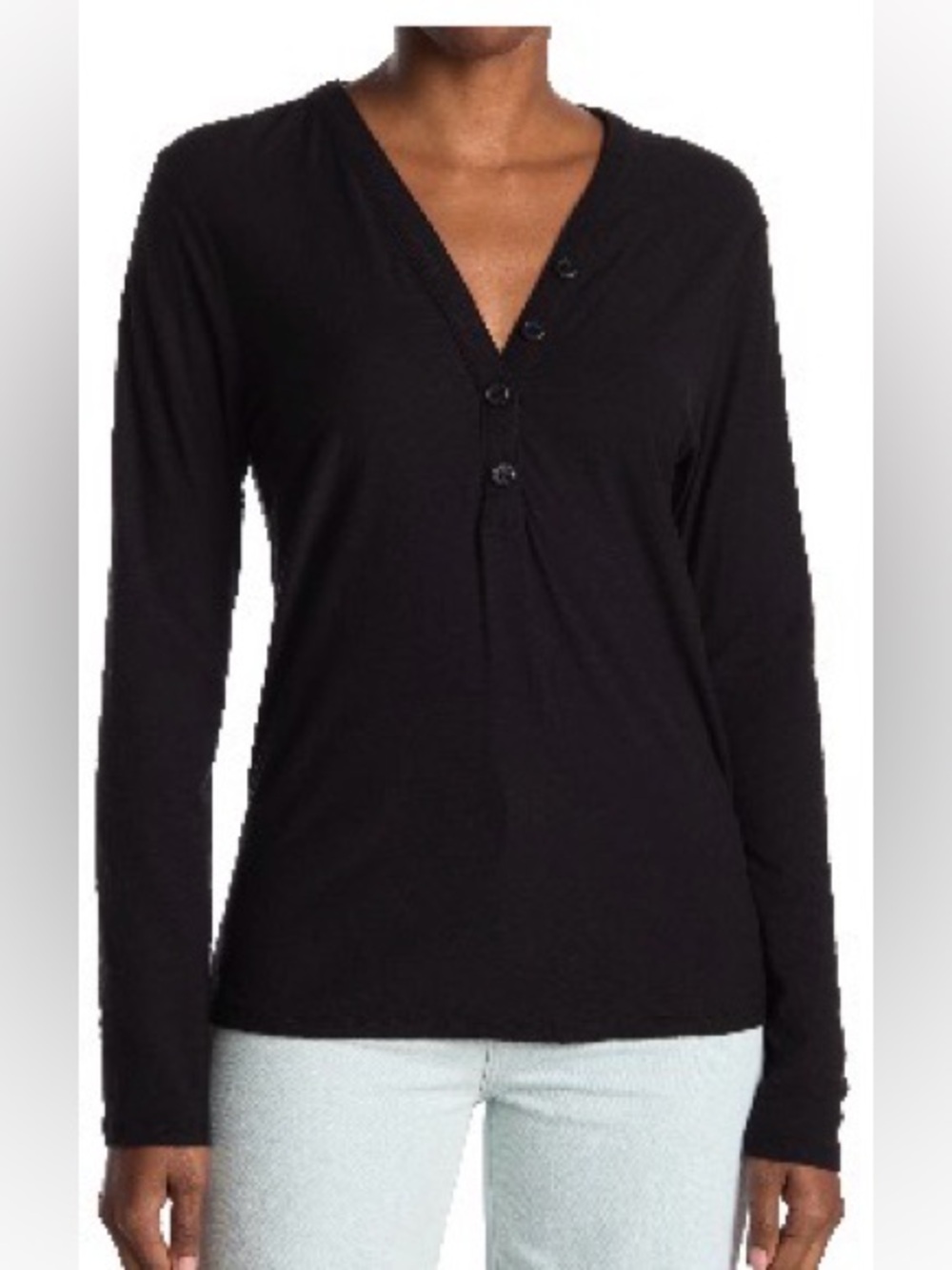 NWT James Perse Long Sleeve Slub Jersey Henley in Black Size 1 (Small)